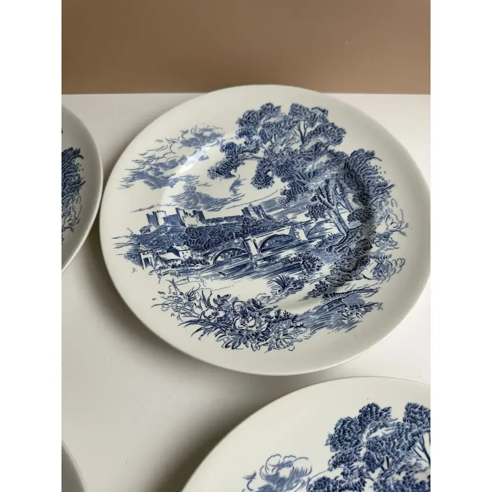 Vintage Wedgwood Dinner Plates Set of 4 Blue Transferware 